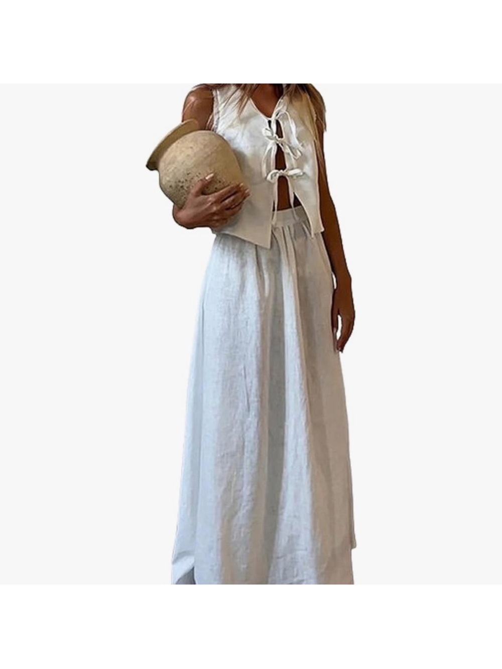 White Linen Maxi Skirt and top set
